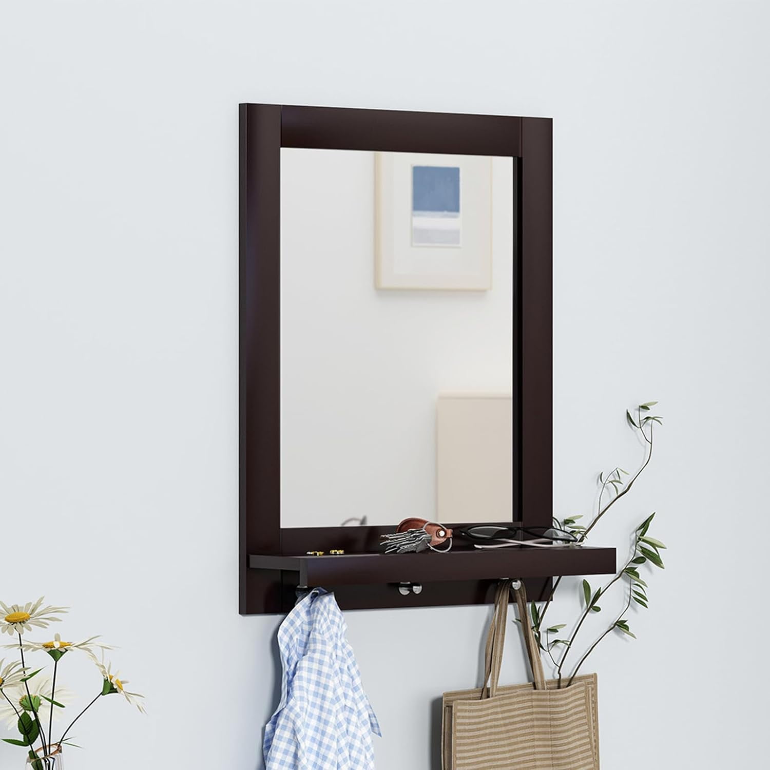 ARTPOWER Wall Mirror with Shelf, Vanity Mirror with Hooks, Coffee Hanging Wall Mirrors for ...