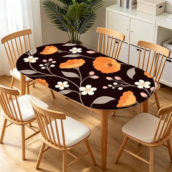 ARTSLION Elastic Tablecloth For Oval Tables, Waterproof Tablecover For Up To 42X68in Oval Table Cover, Dining Tablecover For Indoor And Outdoor, Holiday, Autumn Bloom