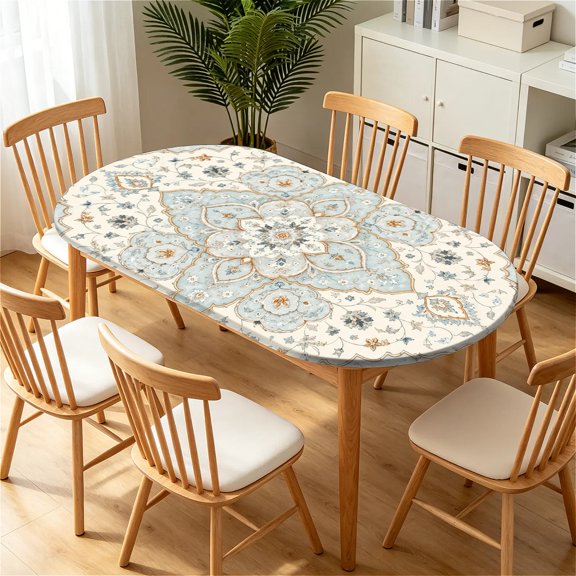 ARTSLION Elastic Tablecloth For Oval Tables, Waterproof Tablecover For Up To 42X68in Oval Table Cover, Dining Tablecover For Indoor And Outdoor, Holiday, Boho Medallion