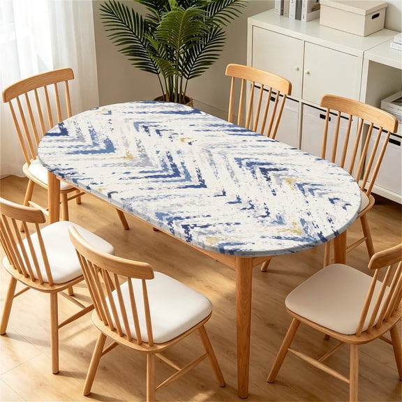 ARTSLION Elastic Tablecloth For Oval Tables, Waterproof Tablecover For Up To 42X68in Oval Table Cover, Dining Tablecover For Indoor And Outdoor, Holiday, Chevron Stripe