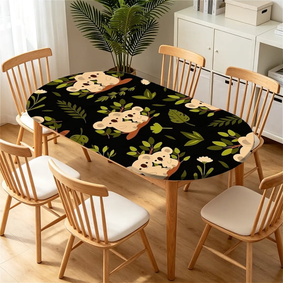 ARTSLION Elastic Tablecloth For Oval Tables, Waterproof Tablecover For Up To 42X68in Oval Table Cover, Dining Tablecover For Indoor And Outdoor, Holiday, KoalaForest