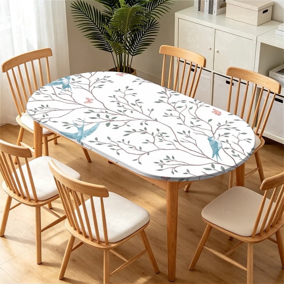 YESAD Elastic Tablecloth For Oval Tables, Waterproof Tablecover For Up To 42X68in Oval Table Cover, Dining Tablecover For Indoor And Outdoor, Holiday, Life Tree