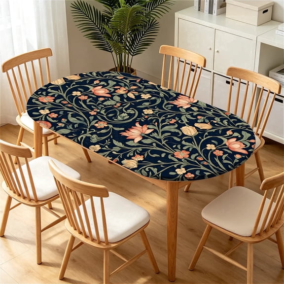 YESAD Elastic Tablecloth For Oval Tables, Waterproof Tablecover For Up To 42X68in Oval Table Cover, Dining Tablecover For Indoor And Outdoor, Holiday, Life Tree