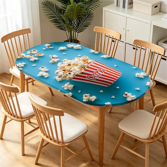 ARTSLION Elastic Tablecloth For Oval Tables, Waterproof Tablecover For Up To 42X68in Oval Table Cover, Dining Tablecover For Indoor And Outdoor, Holiday, Popcorn Bucket