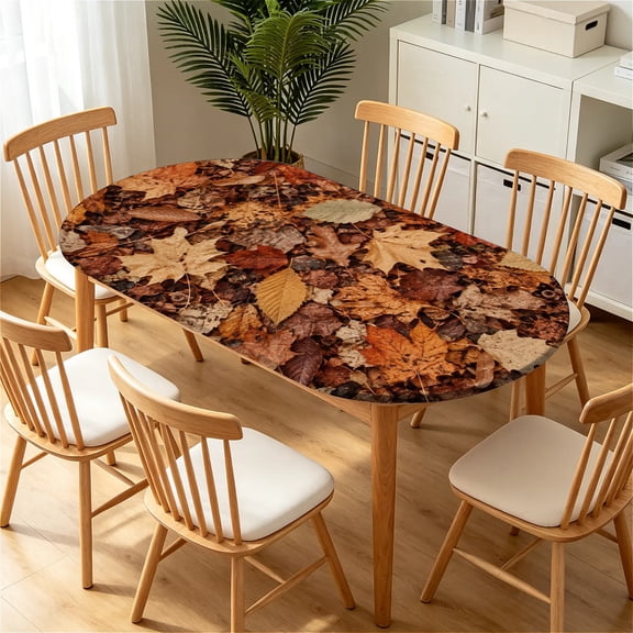 ARTSLION Elastic Tablecloth For Oval Tables, Waterproof Tablecover For Up To 48x72in Oval Table Cover, Dining Tablecover For Indoor And Outdoor, Holiday, Autumn Foliage