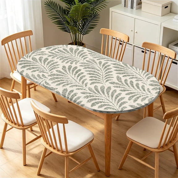ARTSLION Elastic Tablecloth For Oval Tables, Waterproof Tablecover For Up To 48x72in Oval Table Cover, Dining Tablecover For Indoor And Outdoor, Holiday, Fern Scroll