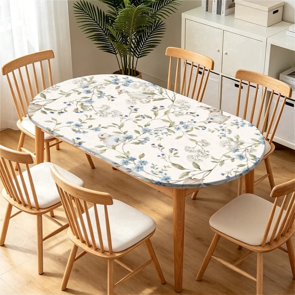 YESAD Elastic Tablecloth For Oval Tables, Waterproof Tablecover For Up To 48x72in Oval Table Cover, Dining Tablecover For Indoor And Outdoor, Holiday, Lemon