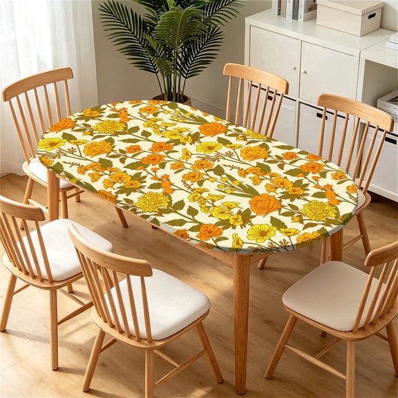 YESAD Elastic Tablecloth For Oval Tables, Waterproof Tablecover For Up To 60x84in Oval Table Cover, Dining Tablecover For Indoor And Outdoor, Holiday, Boho