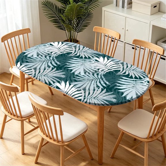 YESAD Elastic Tablecloth For Oval Tables, Waterproof Tablecover For Up To 60x84in Oval Table Cover, Dining Tablecover For Indoor And Outdoor, Holiday, Marble