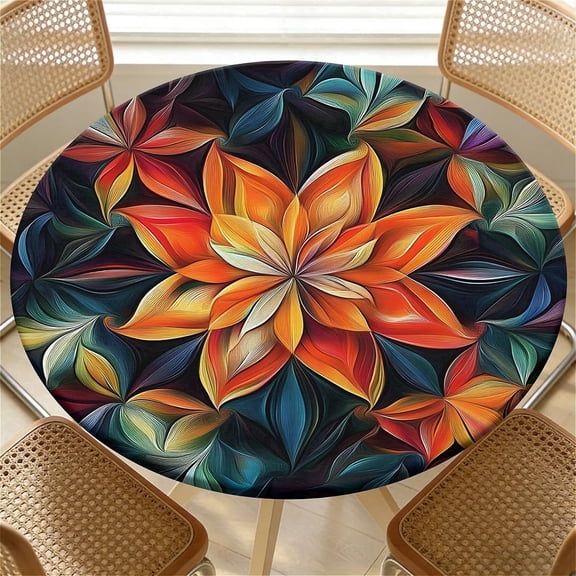 ARTSLION Elastic Tablecloth For Round Tables, Waterproof Tablecover For Up To 32"-36" Round Table, Dining Tablecover For Indoor And Outdoor, Holiday, Boho