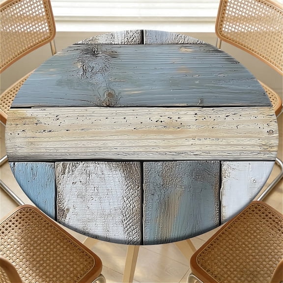 ARTSLION Elastic Tablecloth For Round Tables, Waterproof Tablecover For Up To 32"-36" Round Table, Dining Tablecover For Indoor And Outdoor, Holiday, Weathered Wood