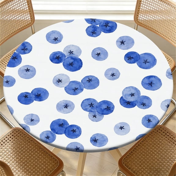 ARTSLION Elastic Tablecloth For Round Tables, Waterproof Tablecover For Up To 36in Round Table, Dining Tablecover For Indoor And Outdoor, Holiday, Blue Dot