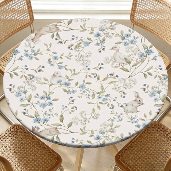 ARTSLION Elastic Tablecloth For Round Tables, Waterproof Tablecover For Up To 36in Round Table, Dining Tablecover For Indoor And Outdoor, Holiday, Blue Gingham Check