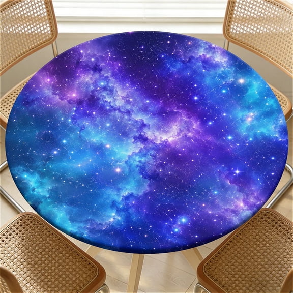 ARTSLION Elastic Tablecloth For Round Tables, Waterproof Tablecover For Up To 36in Round Table, Dining Tablecover For Indoor And Outdoor, Holiday, Blue Galaxy