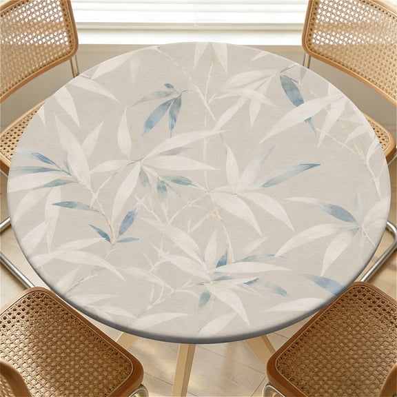 ARTSLION Elastic Tablecloth For Round Tables, Waterproof Tablecover For Up To 36in Round Table, Dining Tablecover For Indoor And Outdoor, Holiday, Cream Bamboo