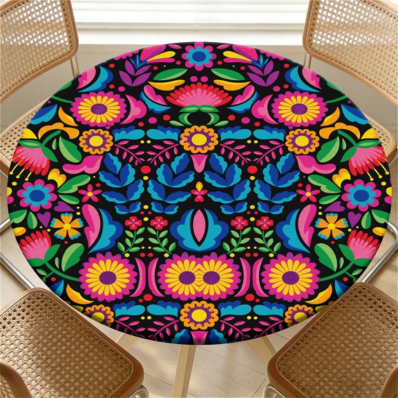 ARTSLION Elastic Tablecloth For Round Tables, Waterproof Tablecover For Up To 36in Round Table, Dining Tablecover For Indoor And Outdoor, Holiday, Fiesta Floral
