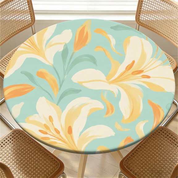 ARTSLION Elastic Tablecloth For Round Tables, Waterproof Tablecover For Up To 36in Round Table, Dining Tablecover For Indoor And Outdoor, Holiday, Mint Lily