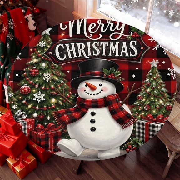 ARTSLION Elastic Tablecloth For Round Tables, Waterproof Tablecover For Up To 44in Round Table, Dining Tablecover For Indoor And Outdoor, Holiday, Snowman Holiday
