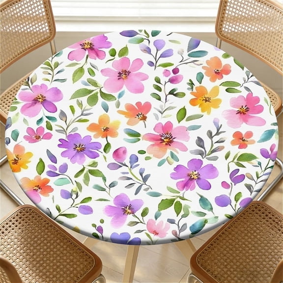 ARTSLION Elastic Tablecloth For Round Tables, Waterproof Tablecover For Up To 49"-52" Round Table, Dining Tablecover For Indoor And Outdoor, Holiday, Flower-2
