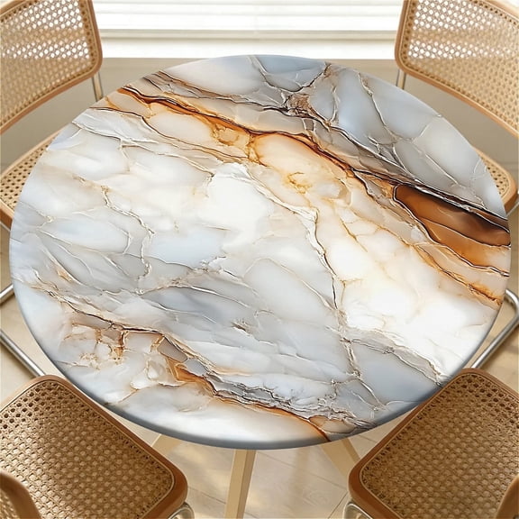 ARTSLION Elastic Tablecloth For Round Tables, Waterproof Tablecover For Up To 49"-52" Round Table, Dining Tablecover For Indoor And Outdoor, Holiday, Marble