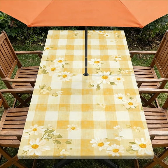 ARTSLION Rectangle Wipeable Tablecloth With Elastic, Fitted Waterproof Outdoor Tablecloth For 6 Foot Rectangle Tables, Picnic, Camping,24"x48" In,Daisy Plaid