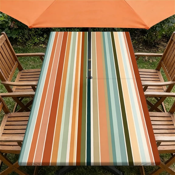 ARTSLION Rectangle Wipeable Tablecloth With Elastic, Fitted Waterproof Outdoor Tablecloth For 6 Foot Rectangle Tables, Picnic, Camping,24"x48" In,Stripe