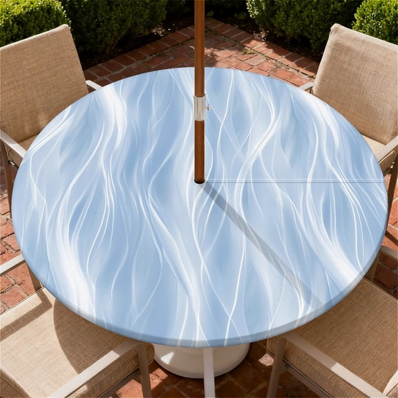 ARTSLION Round Outdoor Tablecloth For Up To 36in With Umbrella Hole & Zipper Waterproof Elastic Edge Fitted Table Cover Big Sunflower For Patio Picnic Party, Sky Whisper