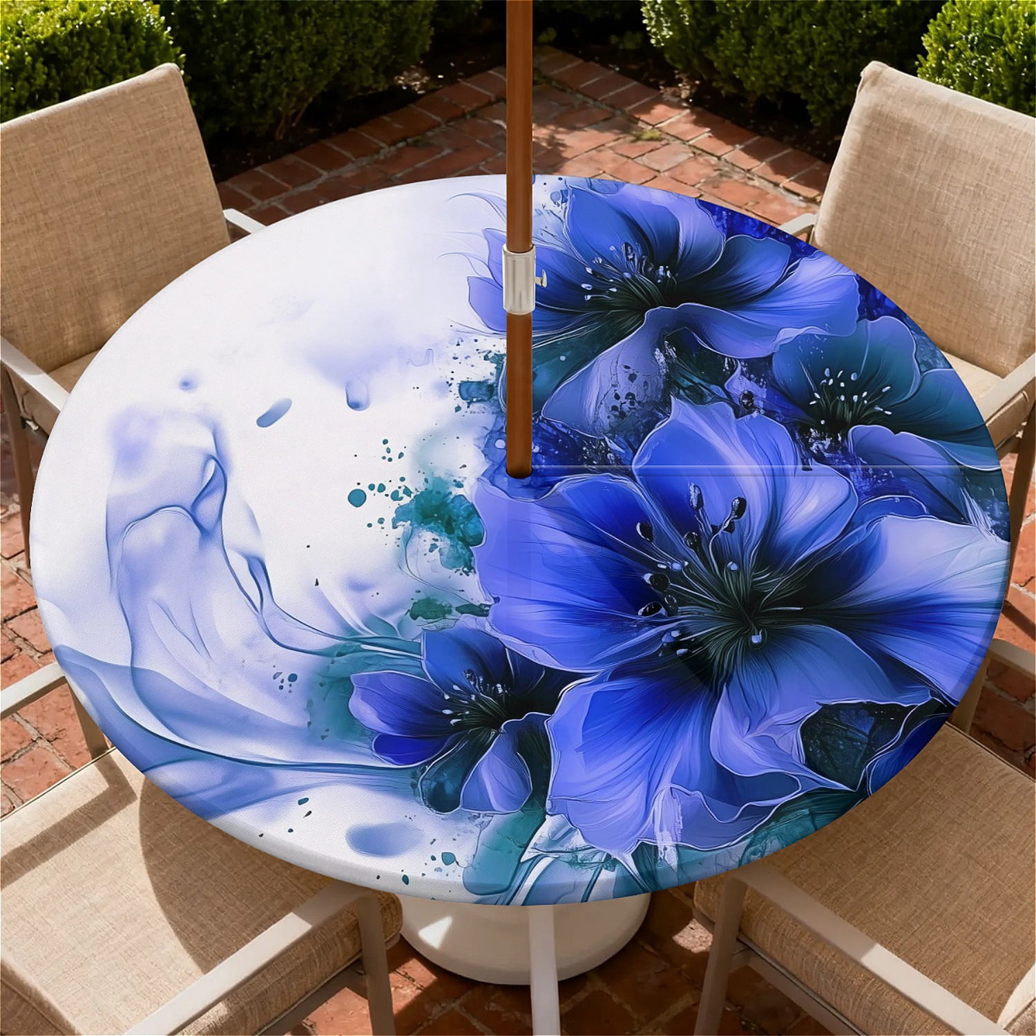 ARTSLION Round Outdoor Tablecloth For Up To 52in With Umbrella Hole ...
