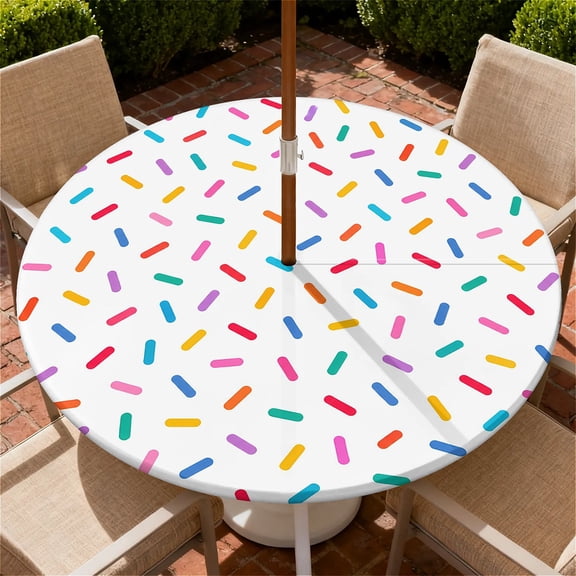 ARTSLION Round Outdoor Tablecloth For Up To 60in With Umbrella Hole & Zipper Waterproof Elastic Edge Fitted Table Cover Big Sunflower For Patio Picnic Party, Confetti Sprinkle Print