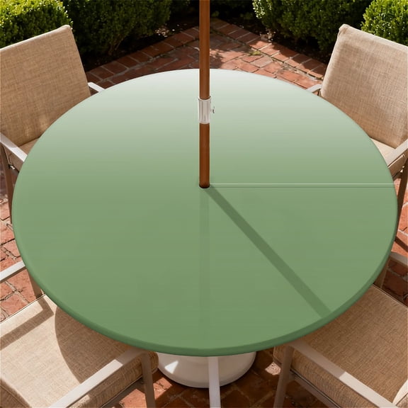 ARTSLION Round Outdoor Tablecloth For Up To 60in With Umbrella Hole & Zipper Waterproof Elastic Edge Fitted Table Cover Big Sunflower For Patio Picnic Party, Soft Moss