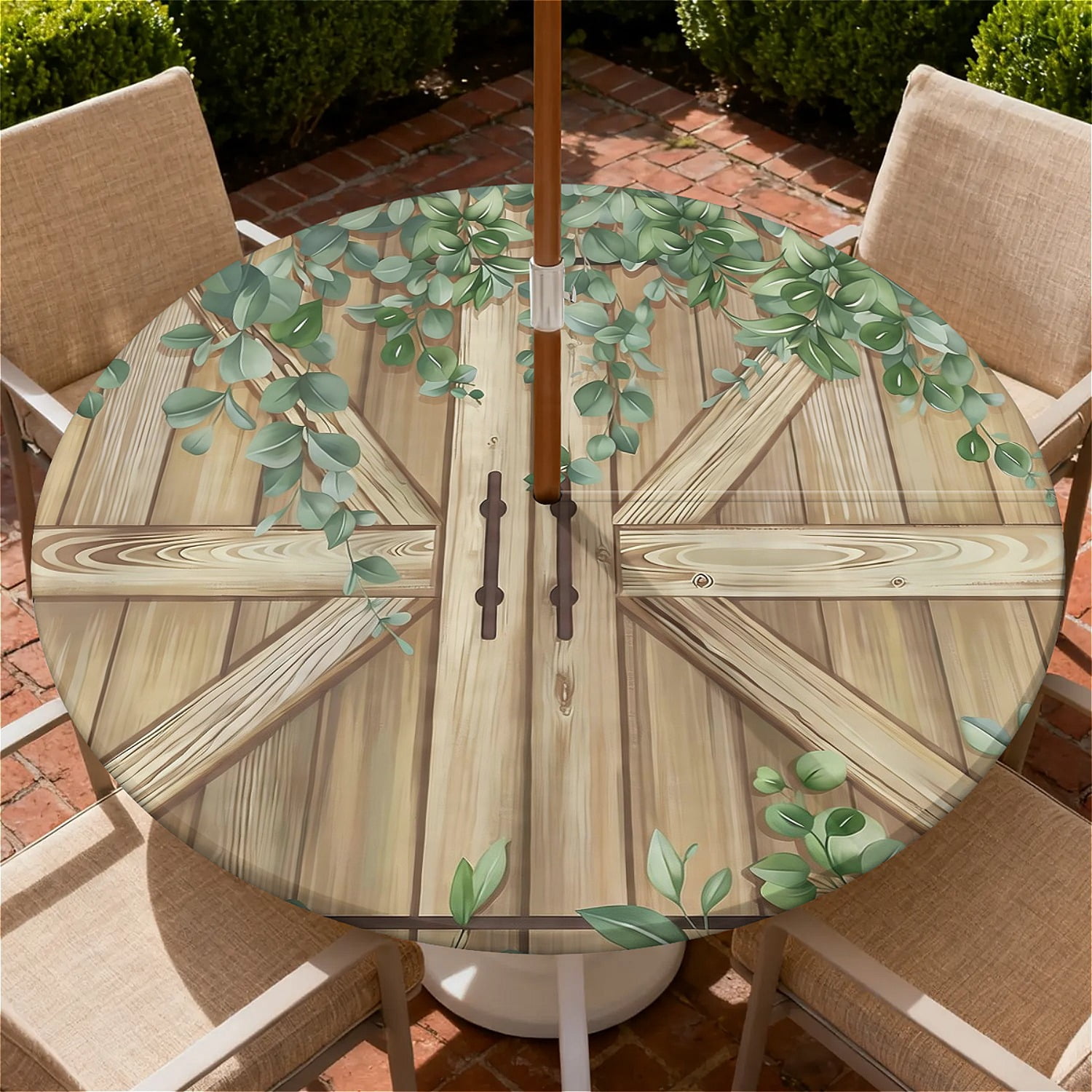 ARTSLION Round Outdoor Tablecloth For Up To 60in With Umbrella Hole ...