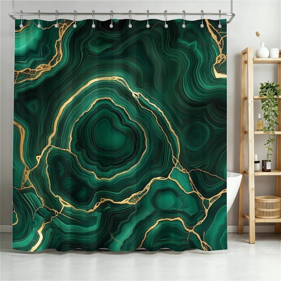 ARTSLION Shower Curtain Navy Blue Geometric Water Repellent Shower Curtain Set, With Hooks，Machine Washable, Modern Decorative Polyester Cloth Shower Curtains For Bathroom,72X72,Emerald Swirl