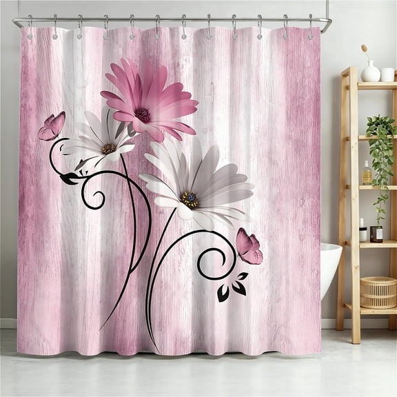 ARTSLION Shower Curtain Navy Blue Geometric Water Repellent Shower Curtain Set, With Hooks，Machine Washable, Modern Decorative Polyester Cloth Shower Curtains For Bathroom,36"X72",Blush Flutter