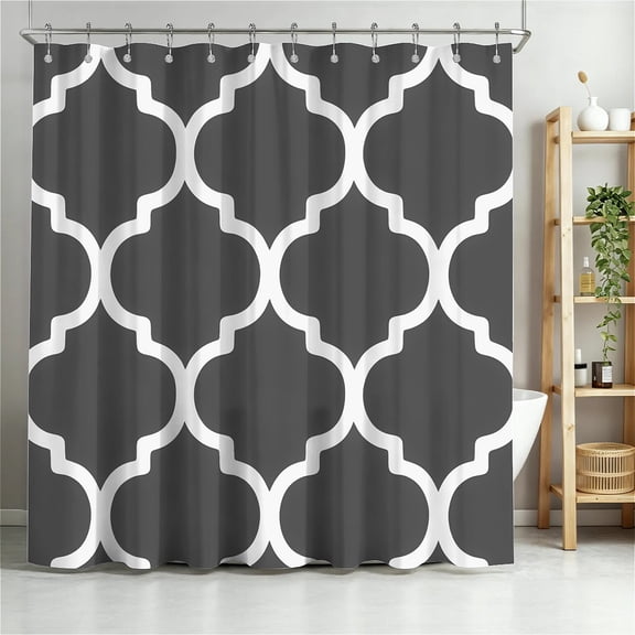 ARTSLION Shower Curtain Navy Blue Geometric Water Repellent Shower Curtain Set, With Hooks,Machine Washable, Modern Decorative Polyester Cloth Shower Curtains For Bathroom,36"x72",Dark Grey Lattice