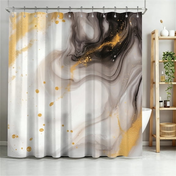 ARTSLION Shower Curtain Navy Blue Geometric Water Repellent Shower Curtain Set, With Hooks,Machine Washable, Modern Decorative Polyester Cloth Shower Curtains For Bathroom,72X72,Cream Marble