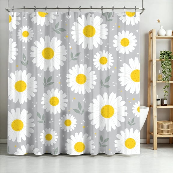 ARTSLION Shower Curtain Navy Blue Geometric Water Repellent Shower Curtain Set, With Hooks,Machine Washable, Modern Decorative Polyester Cloth Shower Curtains For Bathroom,72"x72",Daisy Print