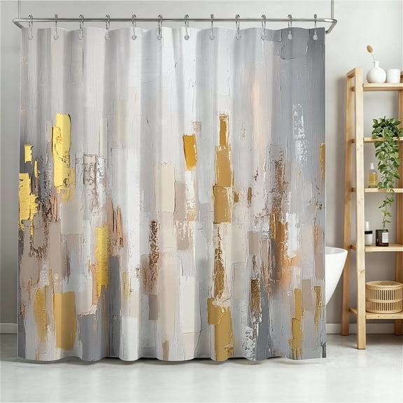 ARTSLION Shower Curtain Navy Blue Geometric Water Repellent Shower Curtain Set, With Hooks，Machine Washable, Modern Decorative Polyester Cloth Shower Curtains For Bathroom,36X72,Neutral Brush