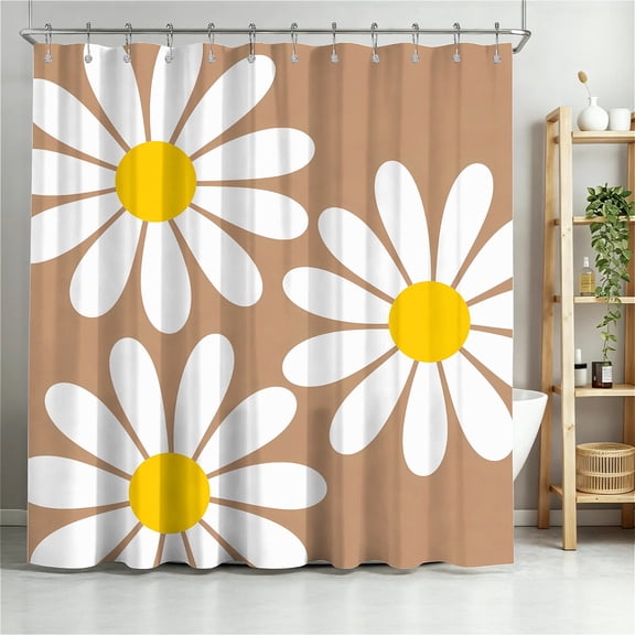 ARTSLION Shower Curtain Navy Blue Geometric Water Repellent Shower Curtain Set, With Hooks,Machine Washable, Modern Decorative Polyester Cloth Shower Curtains For Bathroom,72"x72",Tan Daisy Print