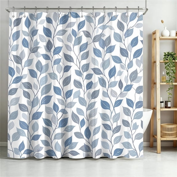 ARTSLION Shower Curtain Navy Blue Geometric Water Repellent Shower Curtain Set, With Hooks,Machine Washable, Modern Decorative Polyester Cloth Shower Curtains For Bathroom,72"x72",Leaves 7