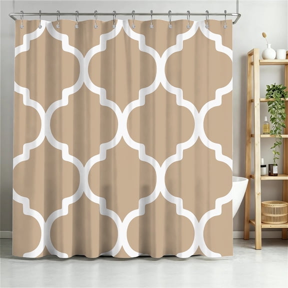 ARTSLION Shower Curtain Navy Blue Geometric Water Repellent Shower Curtain Set, With Hooks,Machine Washable, Modern Decorative Polyester Cloth Shower Curtains For Bathroom,72"x72",Beige Quatrefoil