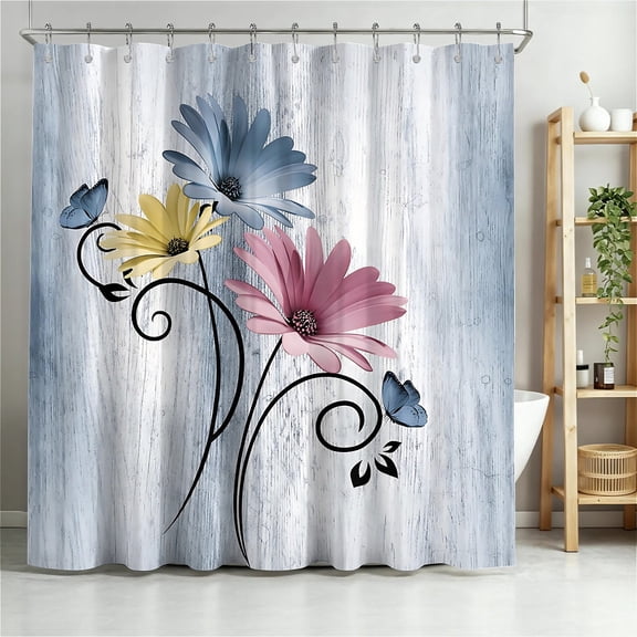 ARTSLION Shower Curtain Navy Blue Geometric Water Repellent Shower Curtain Set, With Hooks,Machine Washable, Modern Decorative Polyester Cloth Shower Curtains For Bathroom,36"X72",Pastel Azure