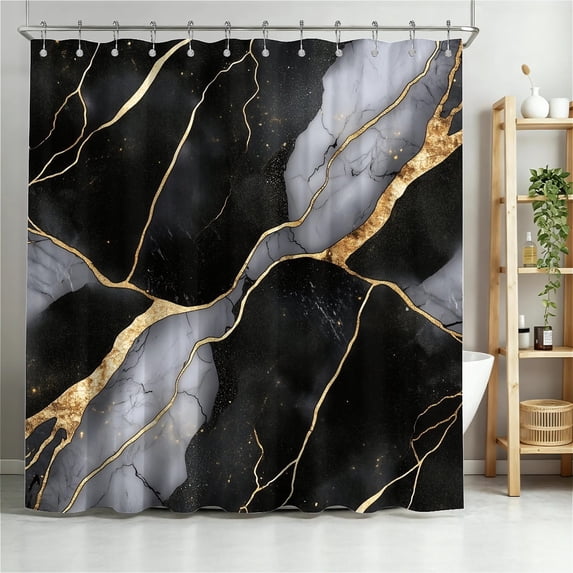 ARTSLION Shower Curtain Navy Blue Geometric Water Repellent Shower Curtain Set, With Hooks,Machine Washable, Modern Decorative Polyester Cloth Shower Curtains For Bathroom,36X72,Midnight Stone