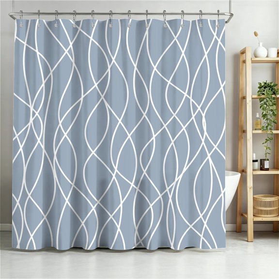 ARTSLION Shower Curtain Navy Blue Geometric Water Repellent Shower Curtain Set, With Hooks,Machine Washable, Modern Decorative Polyester Cloth Shower Curtains For Bathroom,72"x72",Sky Blue Lines