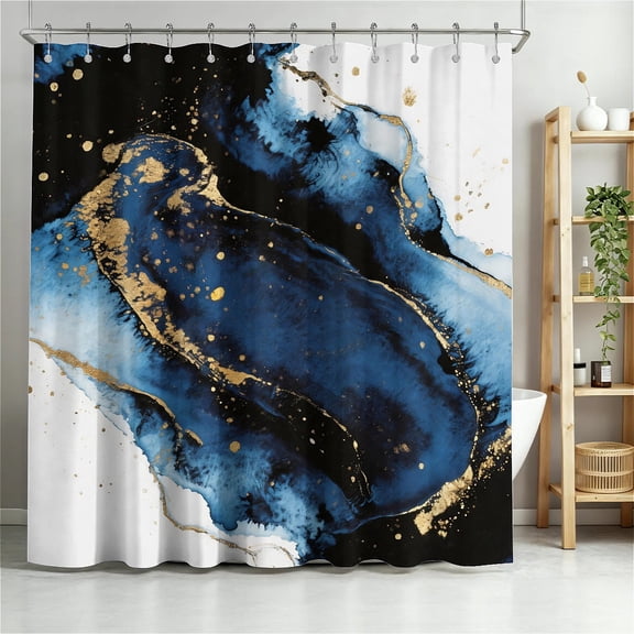 ARTSLION Shower Curtain Navy Blue Geometric Water Repellent Shower Curtain Set,Machine Washable, Modern Decorative Polyester Cloth Shower Curtains For Bathroom,36X72,Navy Blue Watercolor