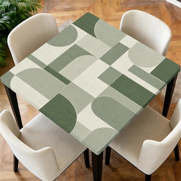 ARTSLION Square Tablecloth Washable Table Cover 54"x54" And 60"x60", Waterproof Square Table Cloth For Indoor And Outdoor, ,34 In,Green Geometric