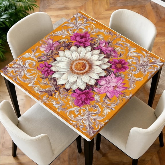 ARTSLION Square Tablecloth Washable Table Cover 54"x54" And 60"x60", Waterproof Square Table Cloth For Indoor And Outdoor, ,34 In,Intricate Flower