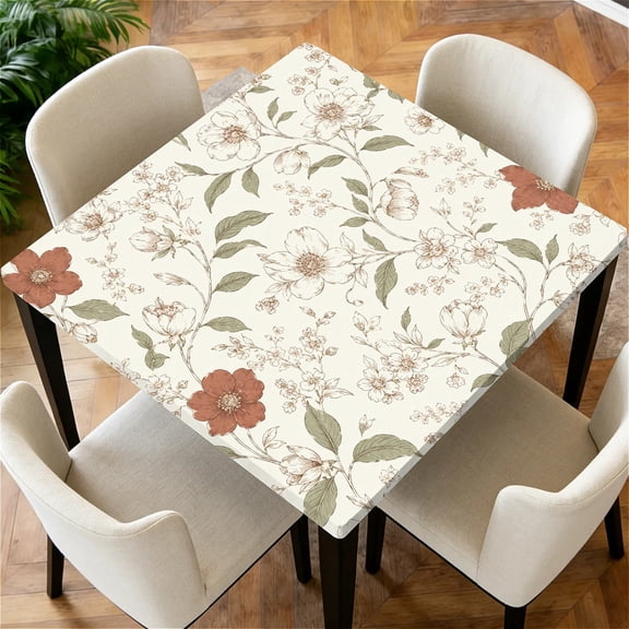ARTSLION Square Tablecloth Washable Table Cover 54"x54" And 60"x60", Waterproof Square Table Cloth For Indoor And Outdoor, ,36 In,Cream Bloom