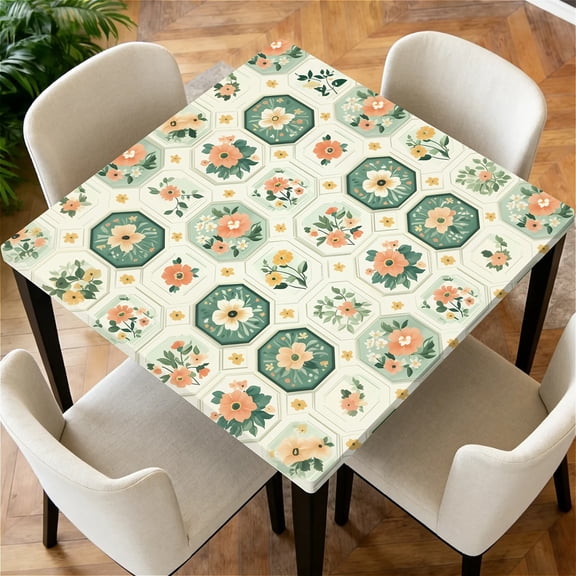 ARTSLION Square Tablecloth Washable Table Cover 54"x54" And 60"x60", Waterproof Square Table Cloth For Indoor And Outdoor, ,54 In,Flowers Block