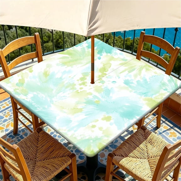 ARTSLION Square Tablecloth Washable Table Cover WIth Hole 54"x54" And 60"x60", Waterproof Square Table Cloth For Indoor And Outdoor, ,34inx34in,Mint Swirl