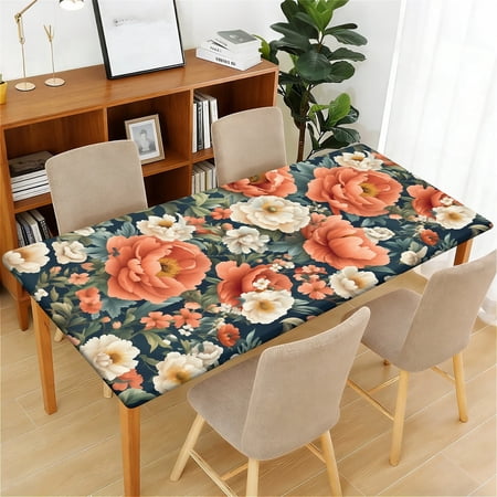 ARTSLION Waterproof Fitted Rectangle Tablecloth With Elastic Edge, Wipeable Table Cover For 6 Ft Tables, Perfect For Outdoor Picnic & Camping,24"x48",Botanical Garden